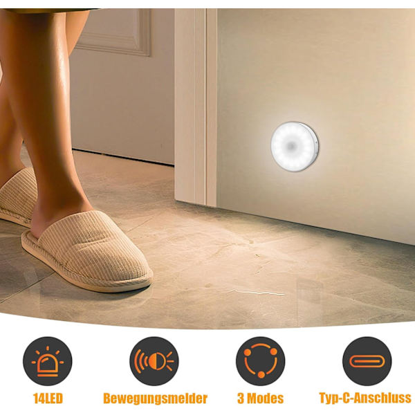 14 LED Bevægelsessensor Natlampe, 6-pak, USB Genopladelig, 6000K Kold Hvid Cold White 6 pieces
