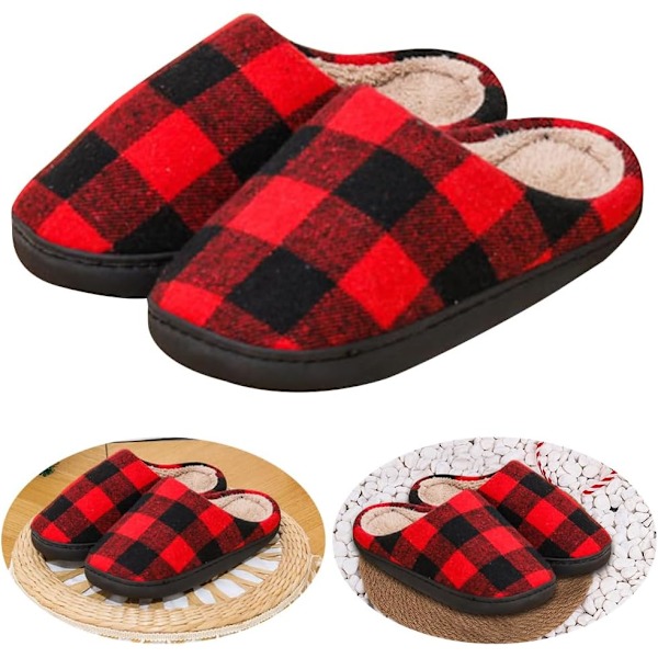 Plushtofflor med älgmotiv för kvinnor och män, bekväma Red N 40/41 EU