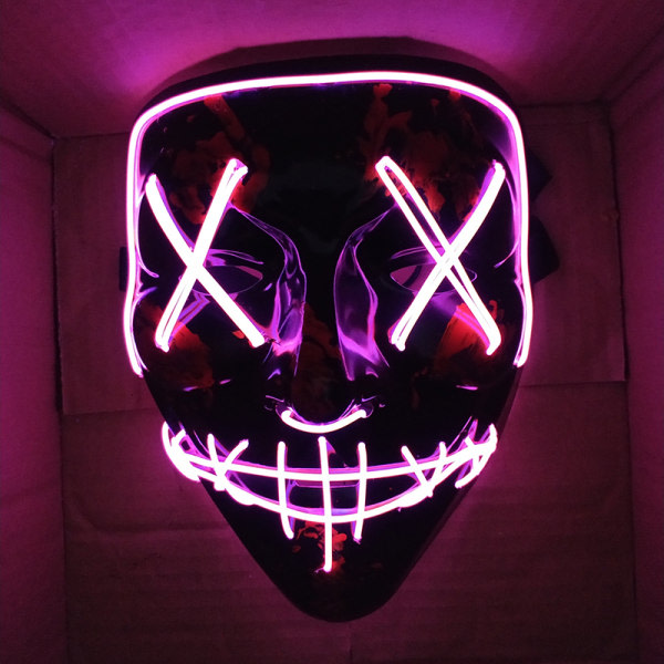 LED Glow Mask EL Wire Light Up The Purge Movie Costume Light P Pink SQBB