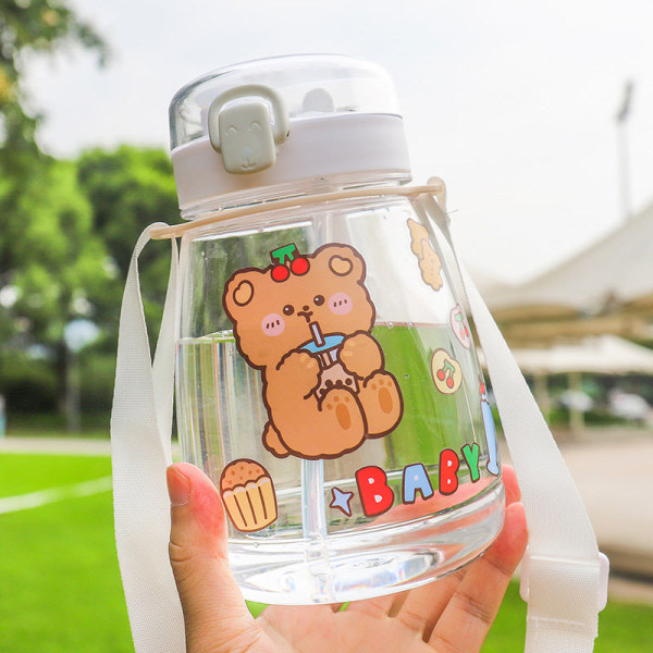 Läcksäker barnvattenflaska Söta barn Högtemperaturbeständig tecknad dubbeldrink Bärbar plast Vit 1300ML