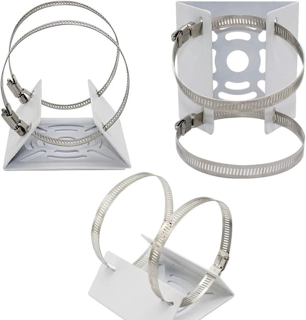 Säkerhetskamerahållare - med 2 ringar universal metall Vertikal stångadapter För kameror Robust Platt och hållbar White_yu