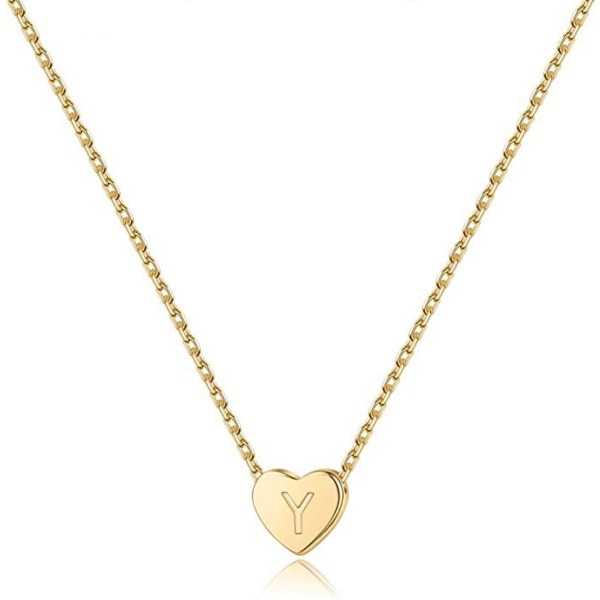 Heart Initial Halsband Rostfritt stål Mini Heart Letter Halsband 14K guldpläterat titanstål ----- Guld Y
