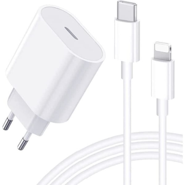 CQBB USB-C snabbladdare + 2 meter kabel för iPhone 14 Pro Max 14 Plus - Vit