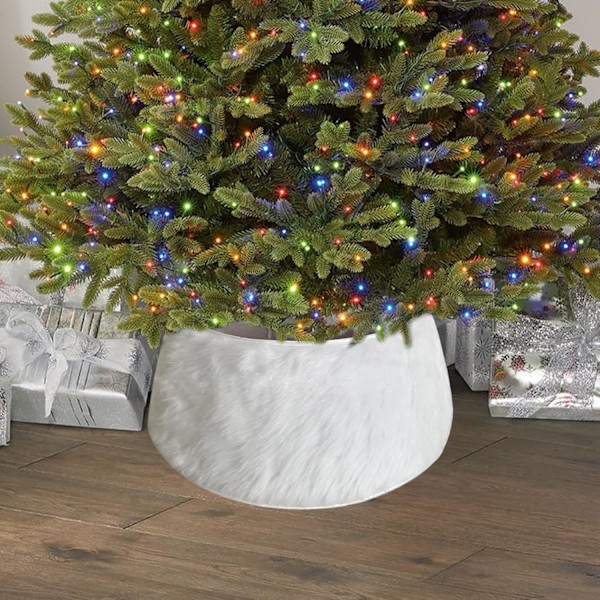 Julgran basskydd 60 cm rund julgran krage, vit plysch julgran kjol, återanvändbar trädkrage för vinter semester jul heminredning