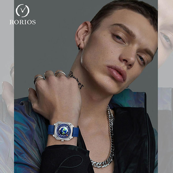 Män Kreativa Klockor Unika Visare Armbandsur Analog Kvarts Kvadratisk Klocka ERD Urtavla Mode Design Rostfritt Stål För Män Blå Vit B Blue white B