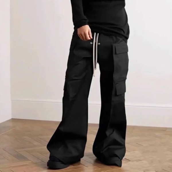 Ro Style Bred Ben Dragsnöre Svarta Lastbyxor Unisex Rak Baggy Casual Overalls Mäns Streetwear Loose Överdimensionerad Tro. Användare black asian XXL