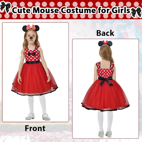 Polka Dot Musdräkt för Småflickor, 4-Delars Set, Perfekt för Halloween & Fester 100 cm