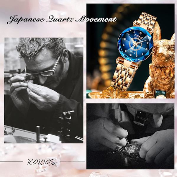 Klokker for kvinner Analogt kvartsur med rustfritt stålreim Vanntette dameklokker Mote Rhinestone armbåndsur for damer jenter Blå Blue