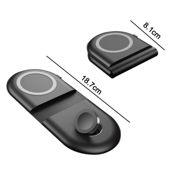 CQBB 3-i-1 hopfällbar 15W trådlös snabbladdning-svart. Kompatibel med iPhone 12/11-serien, AirPods, Watch Series SE/6/5/4/3/2/1
