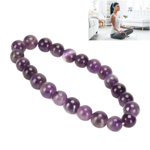 Elegant perlearmbånd med diameter på 8 mm - strækbart armbånd med naturlige krystaller til unisex meditation, dekompression og gave - ametyst Amethyst