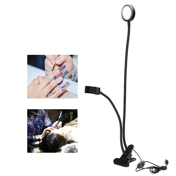 Klippbar hopfällbar LED-lampa med hög ljusstyrka Tatueringslampa Justerbar nagelkonstlampa Svart
