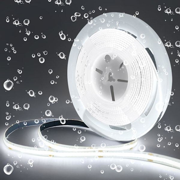 Arote 24V COB LED Strip - 5m Vandtæt Kold Hvid 6000K, IP65 Dæmpbar, 320 LED'er/m Høj Lysstyrke til Hjemmedekor (Strømforsyning Medfølger Ikke) Cold white 5 m