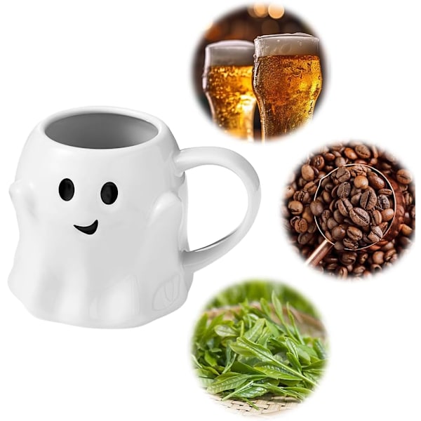 Halloween Spöke Keramik Kaffeemugg, 400ml Söt Spöke Ansiktsdesign White