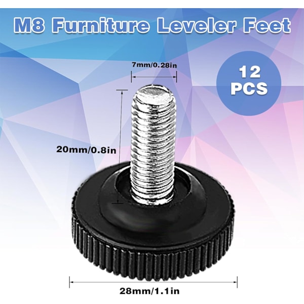 Adjustable Furniture Leveling Feet - Heavy Duty Screw-on Levelers for Tables, Cabinets, and Chairs (M8)