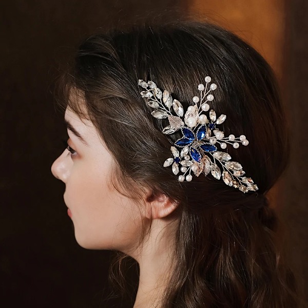 Ny sølvlegering hårkam håndlagde perler rhinestones mote metall hodeplagg elegant hår smykker tilbehør for kvinner HS-J6831S