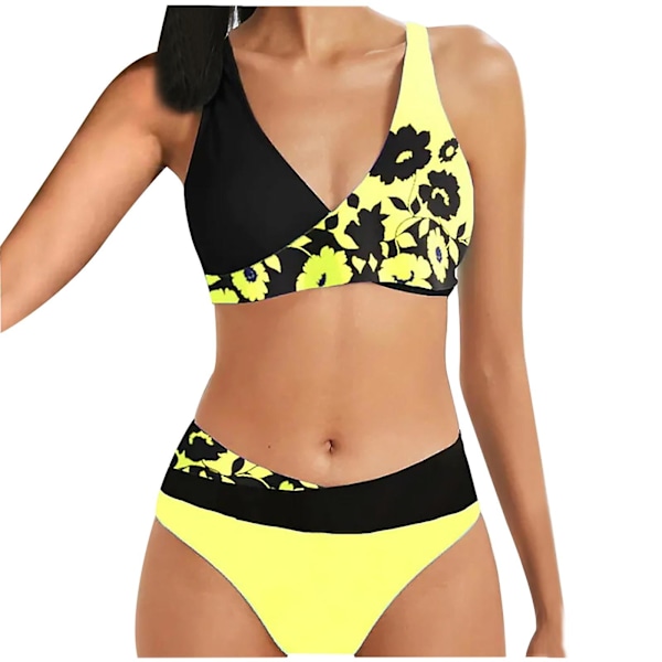 Uimapuku Naiset Uimapuku Naiset Printti Setti Uimapuku Kaksiosainen Rintaliivit Uima-asut Ranta-asut Naiset Bikini Uimapuvut Keltainen Yellow L
