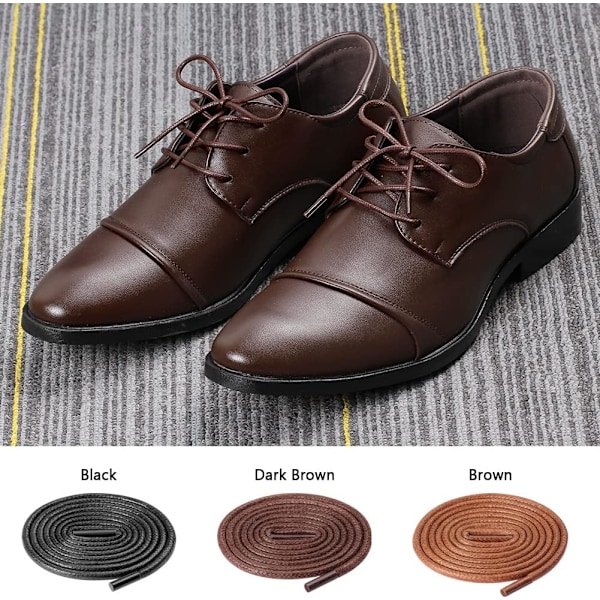 Voksbehandlede Runde Snørebånd 3/32\" til Herre- & Damesko - Sort, Mørkebrun, Brun, 36\" - 3 Par Black Dark Brown Brown 36"-3 Pairs