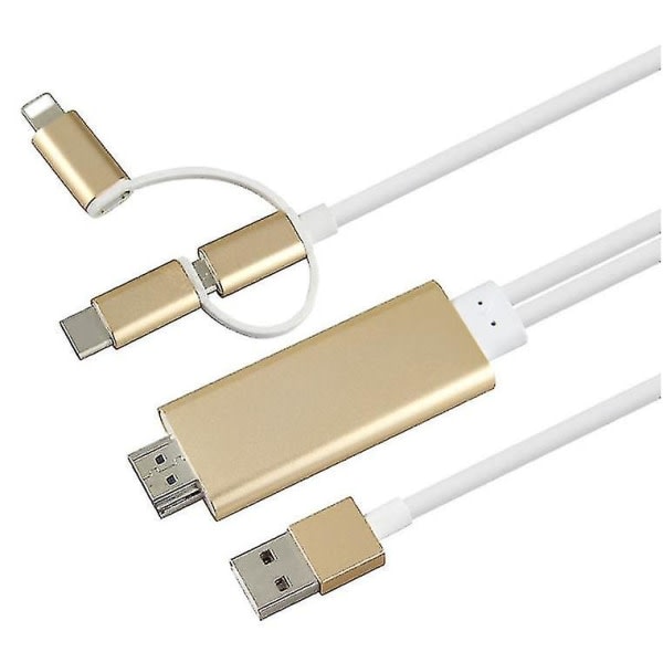 3-i-1 usb-c/micro USB /belysning till hdmi-adapterkabel--silver