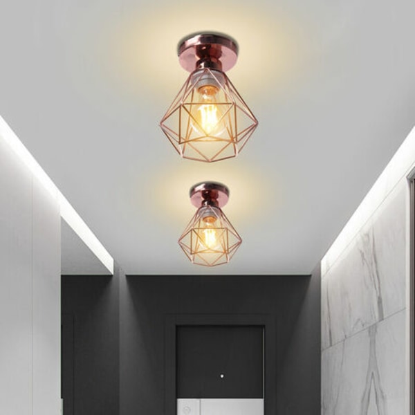 Moderne industriell taklampe E27 takhengende lampe 16cm diamantformet skjerm for soveromsgang - Rose Gold - Rose Gold