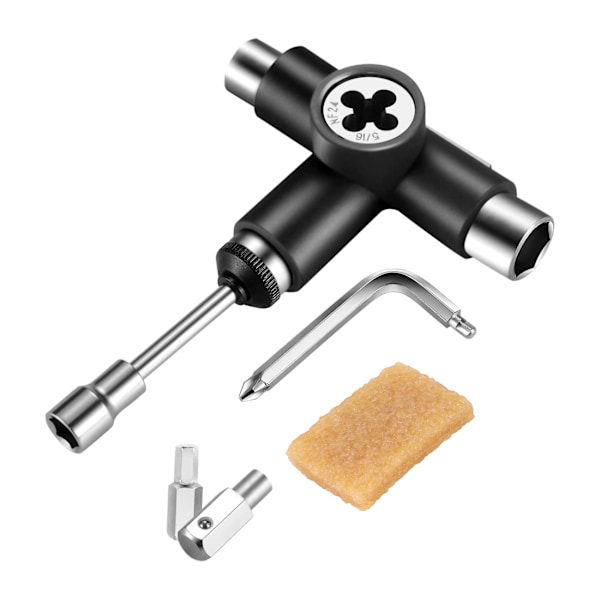 Skate Tool Allt-i-ett multifunksjons Ratchet Skateboard Tool med Skateboard Griptape Eraser Kit
