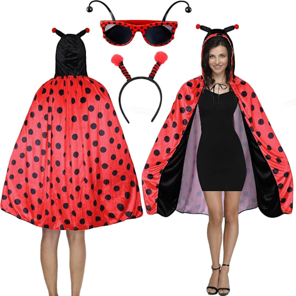 Ladybug kostume dame, ladybug kostume kappe, ladybug kappe med hætte, karneval damer kappe ladybug kappe kostume til voksne, karneval, temafest