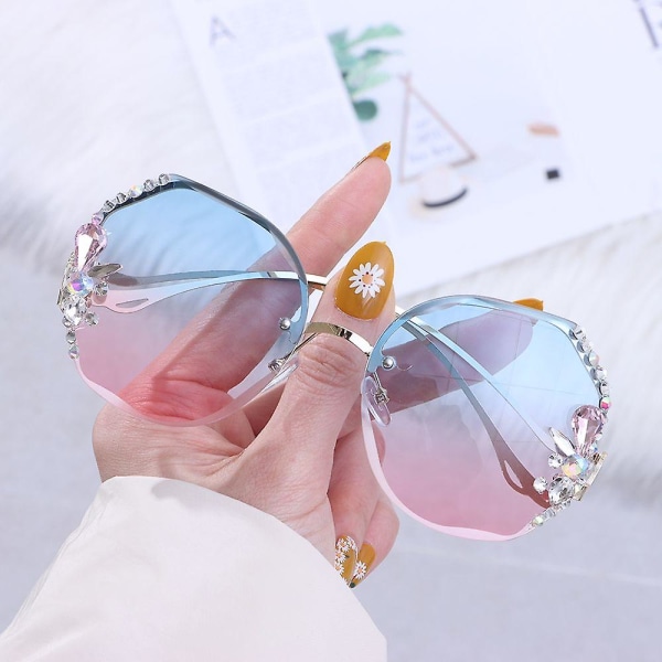2023 båglösa solglasögon kvinna sexig lyxmärke design diamant solglasögon gradient solglasögon för kvinnliga Oculos De Sol Uv400