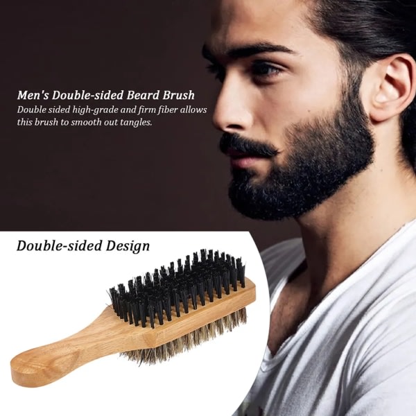 Skäggborste för män med två huvuden ansiktshårborste rakkam för män massivt trä skäggborstehandtag i alla storlekar