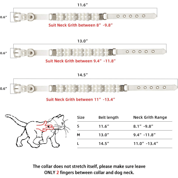 SQBB Hundkattpärlhalsband med diamantdekor i kristall med strass, justerbart sött modehusdjur i PU-läderhalsband för små hundhusdjur(M)