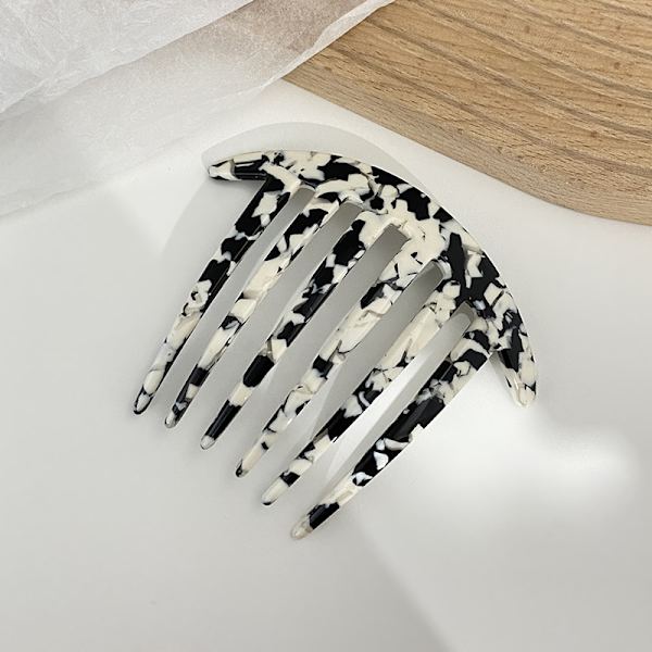 Hårkam med sköldpaddsskal, 6-tandad kam för hårklämma, hårklämma, hårklämmor för daglig användning Mix black and white