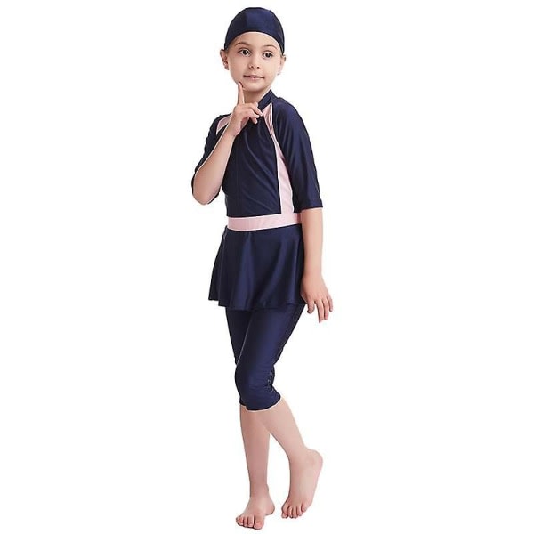 SQBB Muslimska flickor Baddräkt Islamiska Barn Badkläder Modest Burkini Simning Beachwear Marinblå 5-6 år