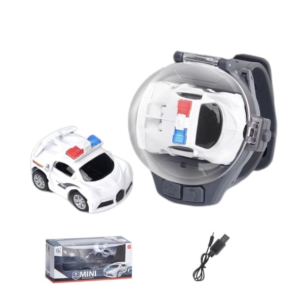 (1 Pack) Watch Elektrisk Racing Fjärrkontroll Watch (legering vit polisbil (laddningsversion))