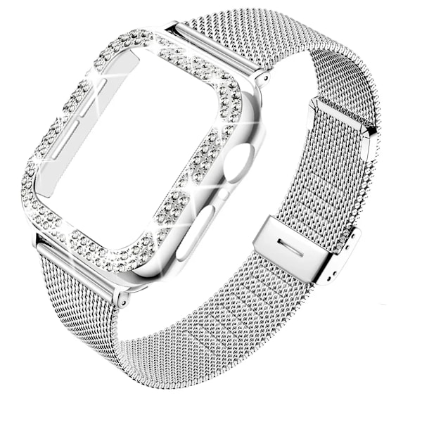 Etui + metallrem for iWatch Band Ultra 2 armbånd i rustfritt stål for Apple Watch 9 8 7 45 mm 44 mm 40 mm 41 mm Series 6 5 4 sølv Series 9 8 7 41MM