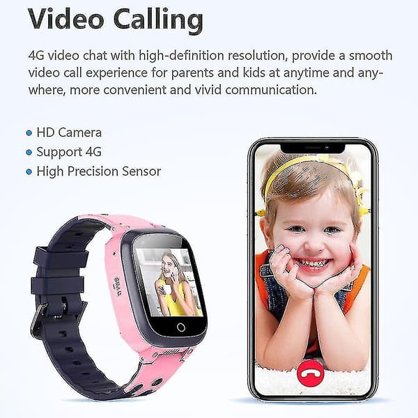 Barnklocka Telefon 4g Wifi Kamera Touch Smartwatch Gps Tracker Sos Multifunktion_max Pink