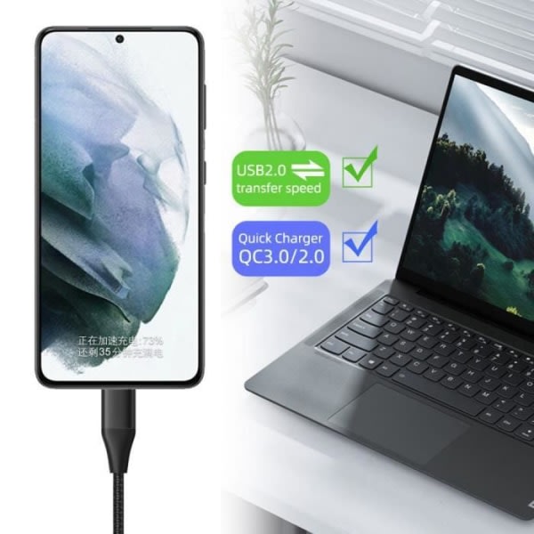 CQBB 25W PD-lader + 1M nylon USB-C til USB-C-kabel for Samsung S22 Ultra S22 S23+ S23 Ultra S21 FE S21 S20 S10 S9 - Svart