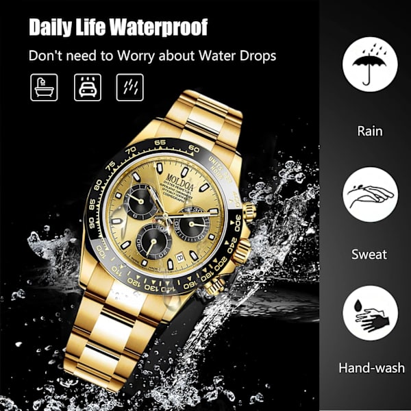 Casual Klocka för Män Kvarts Mode Rostfritt Stål Armbandsur Luminous Analog Armbandsur Vattentät Datum Kalender Klocka Guld a Gold a