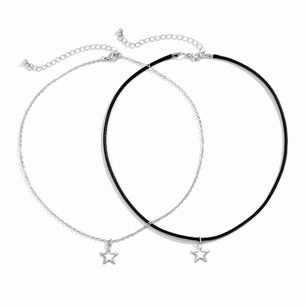 Ingemark 2 st enkla ihåliga stjärnhänge choker halsband för kvinnor trendig goth PU läderkedja estetiska smycken tillbehör Set