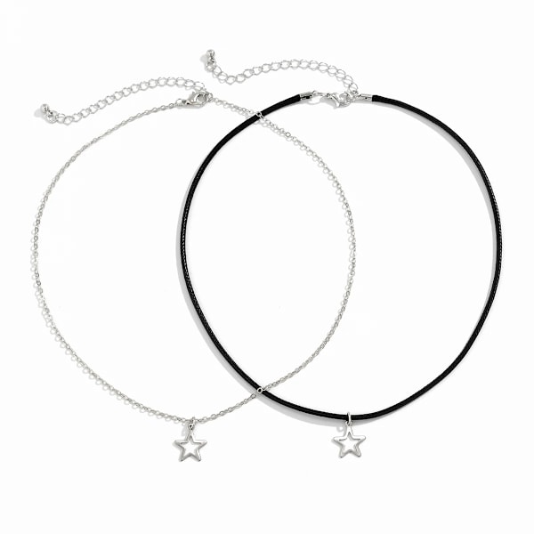 Ingemark 2 stk enkle hule stjerneanheng choker halskjede for kvinner trendy goth PU skinnkjede estetiske smykker tilbehør sett