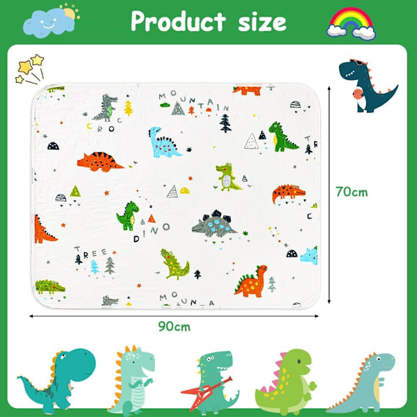Tjock Sängöverdrag för Potträning, 70 x 90 cm Tvättad Madrassöverdrag (Dinosaurie Design) White
