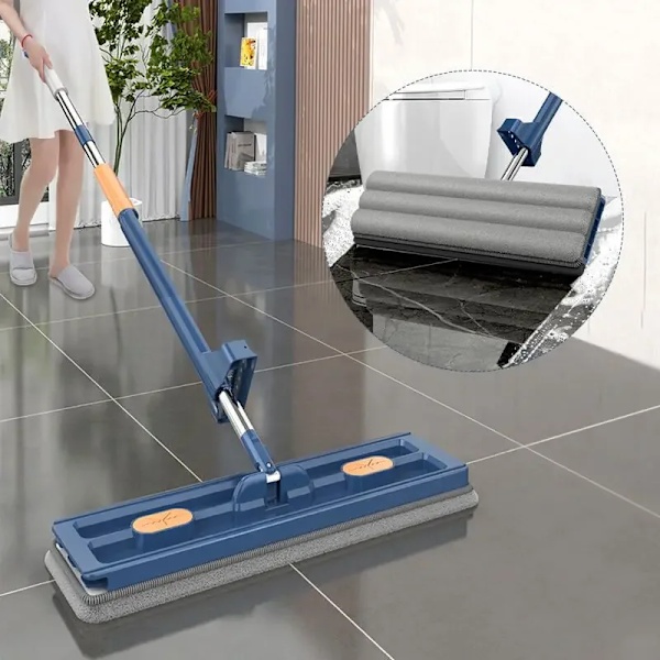 42 cm Suuri Litteä Moppi Ilman Käsinpesua Mikrokuitu Lattia Puristusmoppi Märkä Kuiva Imeytyvä Moppi Kotisiivoukseen Lattia Laatta Työkalu 4 Liinaa