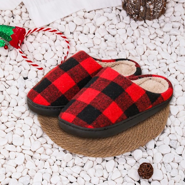 Plushtofflor med älgmotiv för kvinnor och män, bekväma Red N 40/41 EU