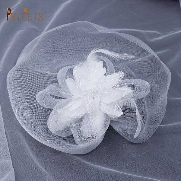 JM02 Hvit Svart Brud Fascinator Fuglebur Slør Bryllupshatt Kort Brudeslør Sjarmerende Kvelds Blusher Slør Brudehodeplagg White