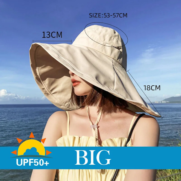 Bred brätte UPF 50+ Solhatt Dam Anti-UV-skydd Vandring Fisherman Cap Vik Sommar Solid Beach Hat 2023 Dubbelsidig solhatt khaki 55-60cm