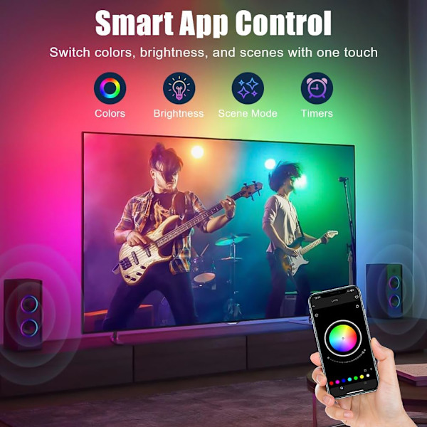 LED-TV-bakgrundsbelysning, 5m RGB LED-remsa för TV, APP-kontroll Synkronisering med musik, Smart LED-remsa för TV 75-85 tum, LED-ljusremsa för TV-datormonitor