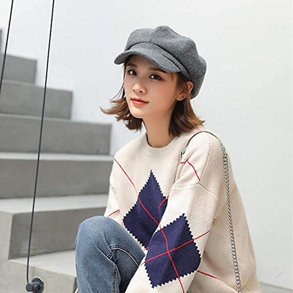 Solskydd för damer Basker Girls Newsboy Cap Japansk målarhatt för höst (svart)