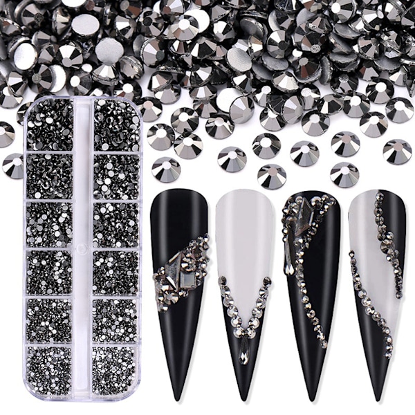 3600 st Nail Art för Rhinestone AB Rhinestones Beads Nail Gems Rundformade Flatback Gems Stones Dubbar 6 storlekar med låda Mörkblå Dark Blue