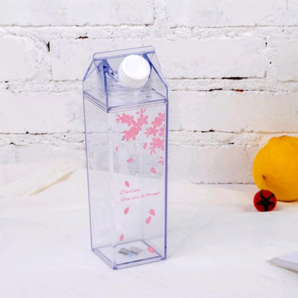 Plast klar mjölkkartong Vattenflaska Mode Transparent Mjölklåda Juice Vattenkopp Gåvor till flickor Jordgubbe