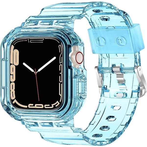 CQBB Kompatibel för kristallklara Apple Watch -band, 42 mm 44 mm 45 mm med case för män kvinnor Jelly Case och band / blått