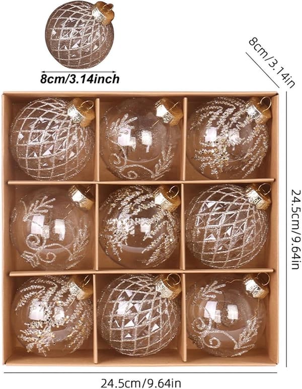 Julekuler - Transparente julekuler - Sett med 9 knusesikre kuler (8 cm)