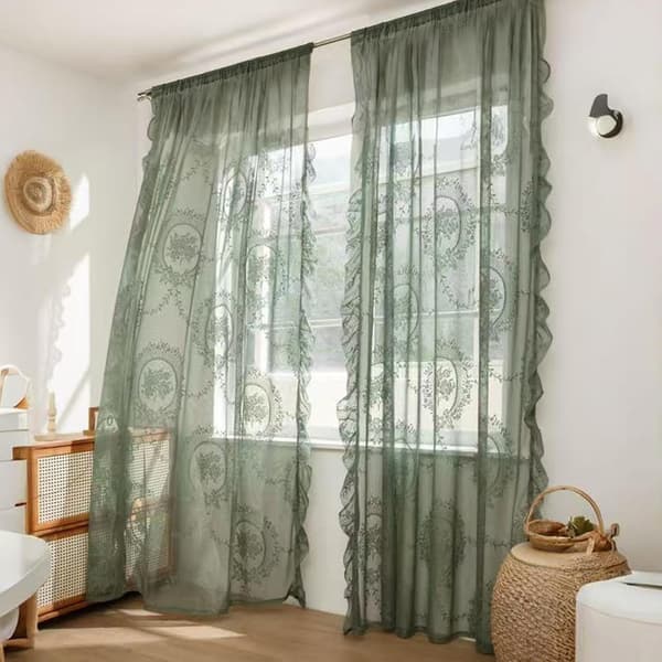 Green Lace Curtains 2 pcs Black Black 140*160cm