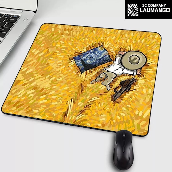 Liten musmatta tecknad Van Gogh Illustration PC Gamer-skåp Tangentbord Skrivbordsmatta Datorspelstillbehör Musmatta Animemattor JH003775 25x29cm